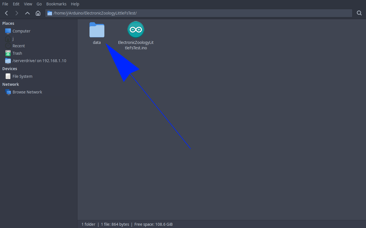 Sketch folder showing the data folder alongside the .ino file