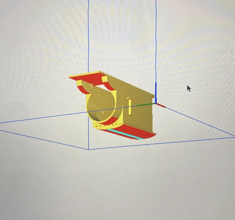Cura slicer preview of the Thomas shell in generic PLA, 0.4mm nozzle, standard quality, showing red support structures under the curved roof and around the round display cutout