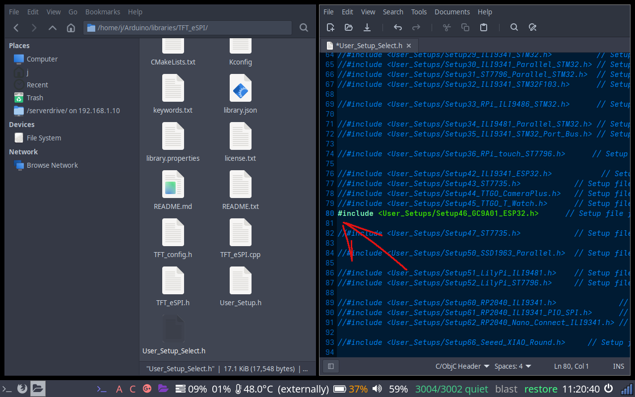 User_Setup_Select.h after - Setup46 uncommented